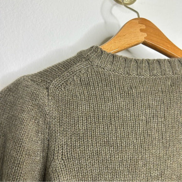 One Grey Day 100% Cashmere Green Textured Puff Sleeve Sweater Green