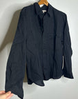 AMO Cotton Linen Panel Black Long Sleeve Button Down Gwen Shirt