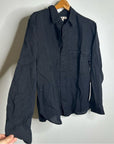 AMO Cotton Linen Panel Black Long Sleeve Button Down Gwen Shirt