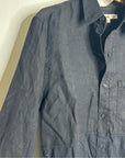 AMO Cotton Linen Panel Black Long Sleeve Button Down Gwen Shirt