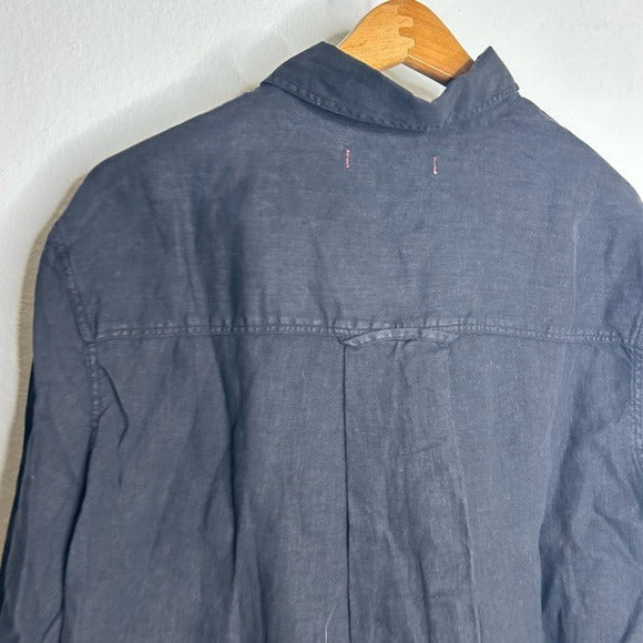 AMO Cotton Linen Panel Black Long Sleeve Button Down Gwen Shirt