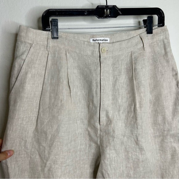 Reformation 100% Linen Alex Trouser Pant In Oatmeal Size 12