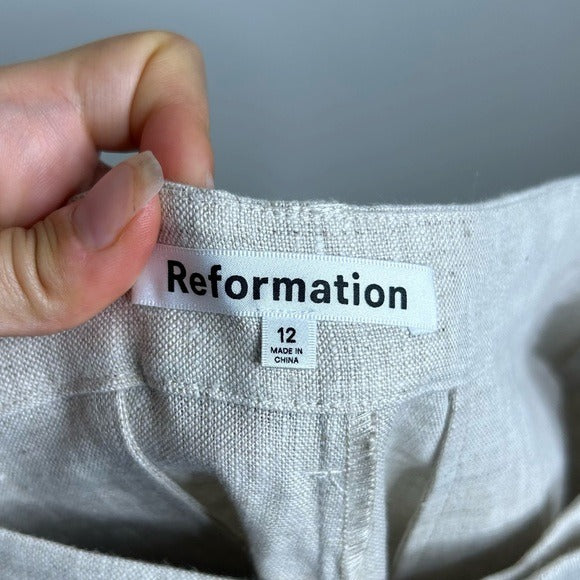 Reformation 100% Linen Alex Trouser Pant In Oatmeal Size 12