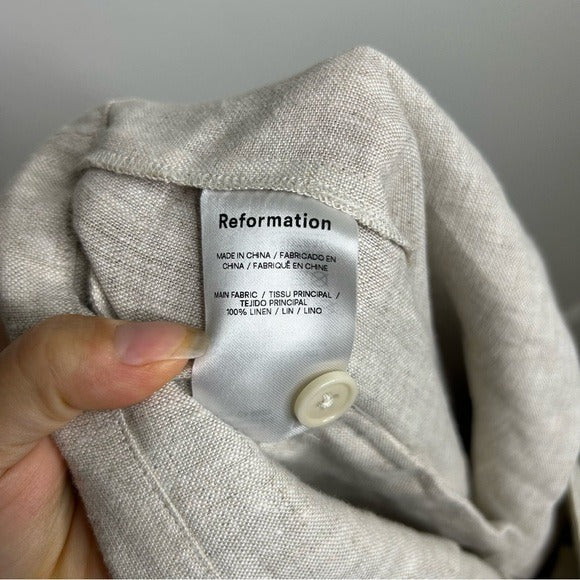 Reformation 100% Linen Alex Trouser Pant In Oatmeal Size 12