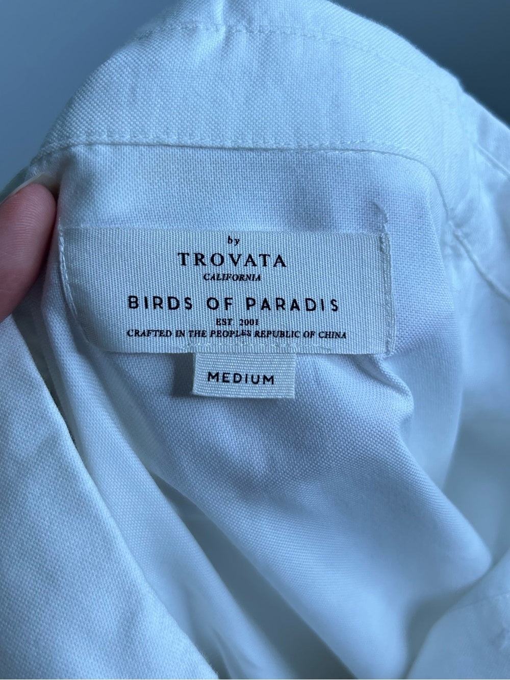 Trovata 100% Cotton White Two Tone Button Down Tulip Sleeve Ruffle Hem Top