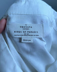 Trovata 100% Cotton White Two Tone Button Down Tulip Sleeve Ruffle Hem Top