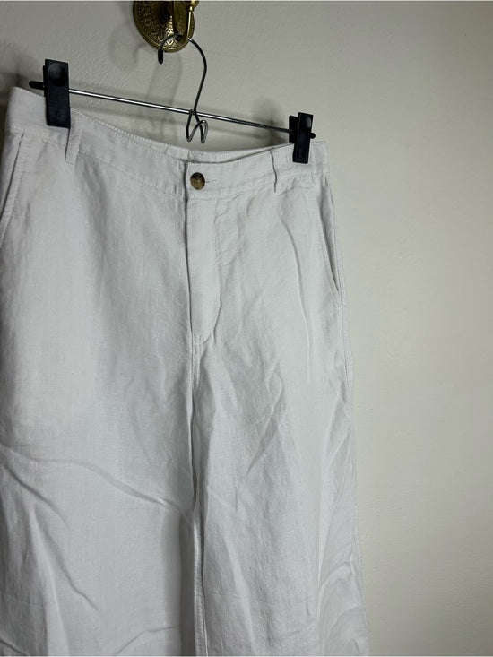 Madewell 100% Linen The Zoey Relaxed Wide Leg Pant in White