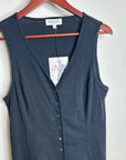 Nation LA 100% Cotton Black Gold Button V - Neck Button Down Mini Dress