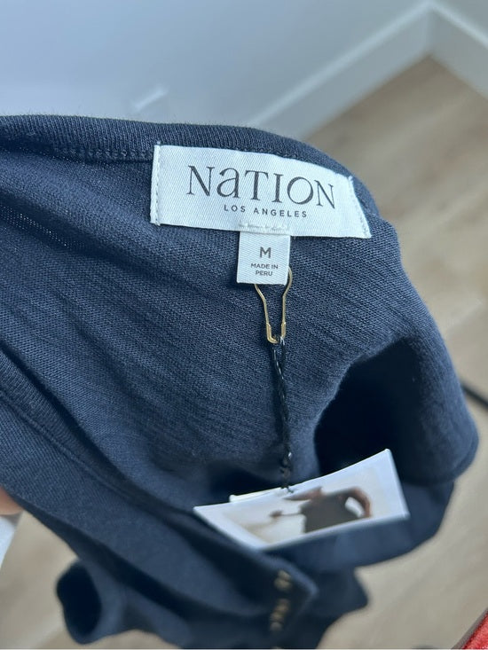 Nation LA 100% Cotton Black Gold Button V - Neck Button Down Mini Dress