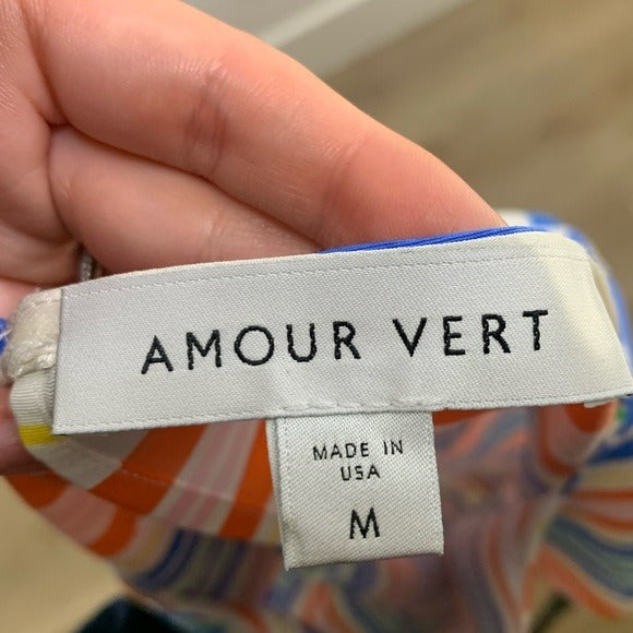 Amour Vert 100% Silk Striped Multicolor Mini Dress