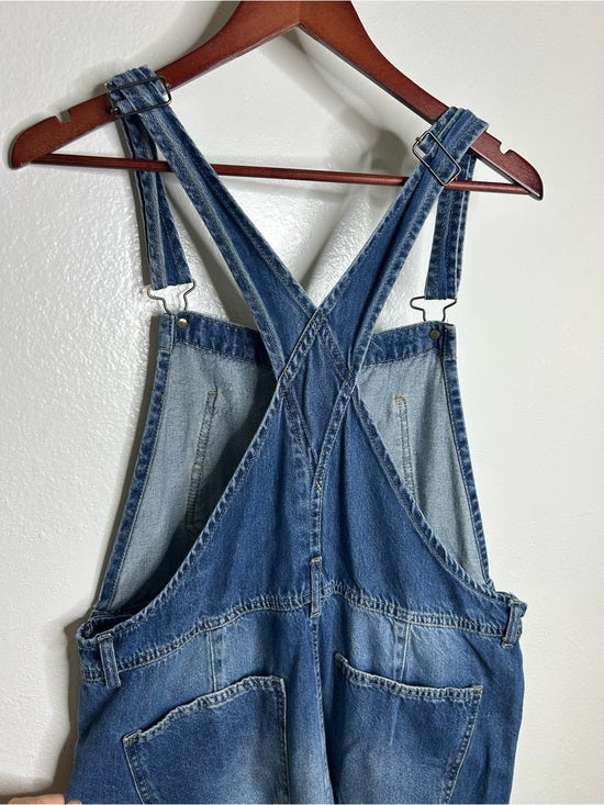 Free People 100% Cotton Ziggy Denim Straight Leg Overalls Medium Wash