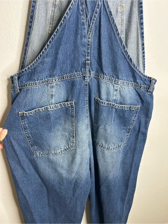 Free People 100% Cotton Ziggy Denim Straight Leg Overalls Medium Wash