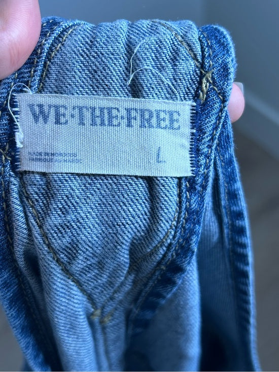 Free People 100% Cotton Ziggy Denim Straight Leg Overalls Medium Wash