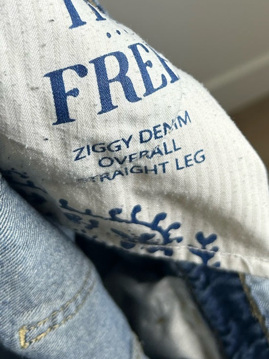 Free People 100% Cotton Ziggy Denim Straight Leg Overalls Medium Wash