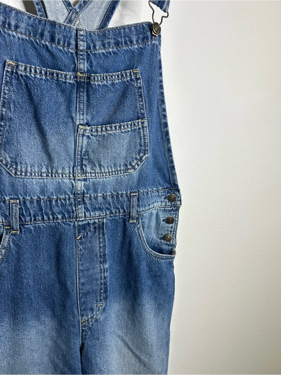 Free People 100% Cotton Ziggy Denim Straight Leg Overalls Medium Wash