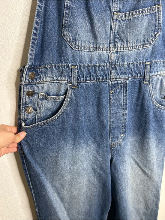 Free People 100% Cotton Ziggy Denim Straight Leg Overalls Medium Wash