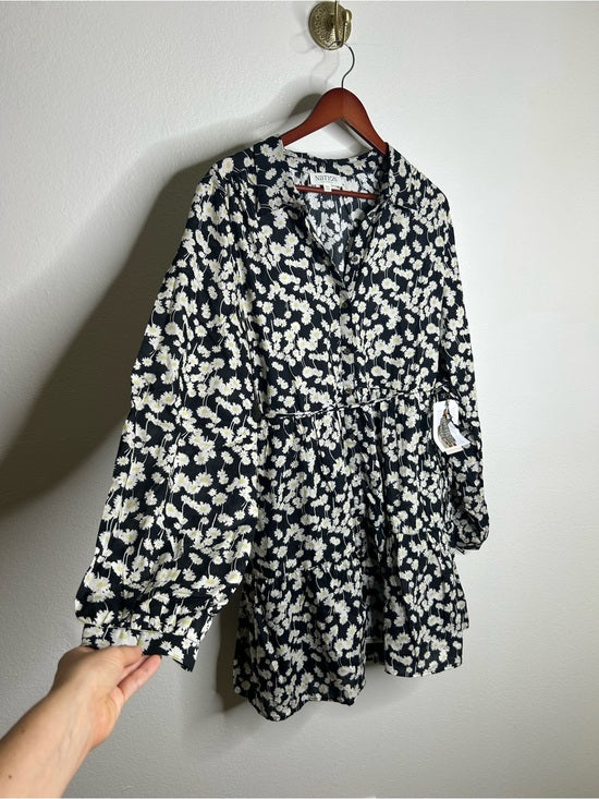 Nation LTD Nation LA 100% Organic Cotton Black Daisy Floral Printed Cinch Waist Dress - Cotton