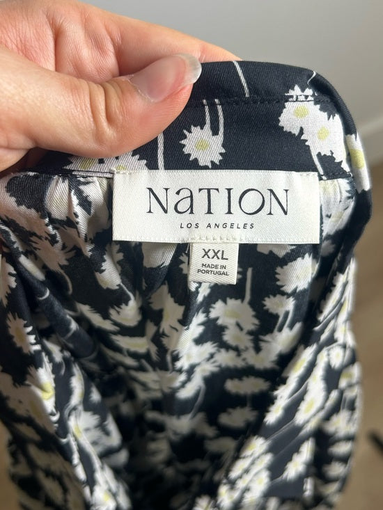 Nation LA 100% Organic Cotton Black Daisy Floral Printed Cinch Waist Dress