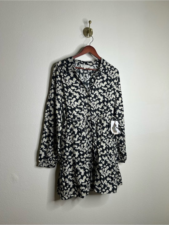 Nation LTD Nation LA 100% Organic Cotton Black Daisy Floral Printed Cinch Waist Dress - Cotton