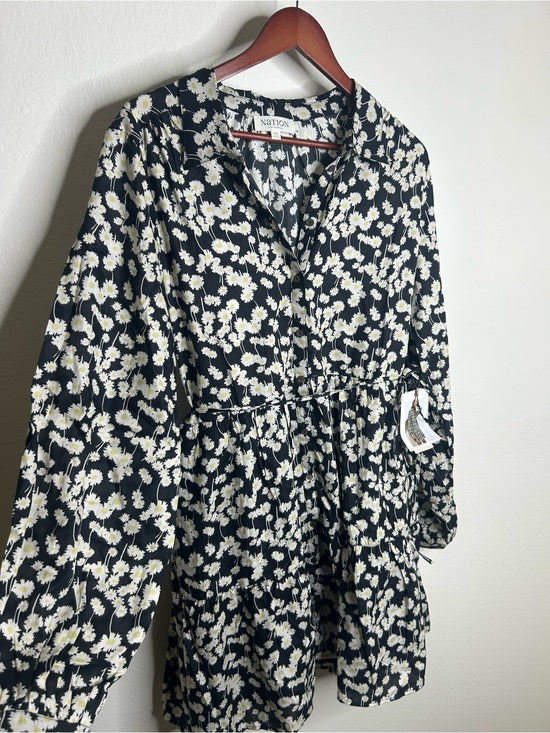 Nation LTD Nation LA 100% Organic Cotton Black Daisy Floral Printed Cinch Waist Dress - Cotton