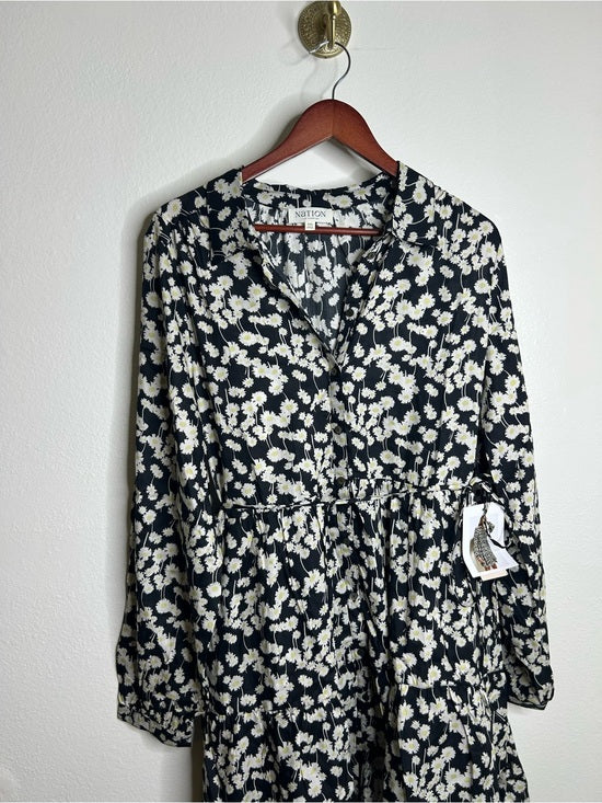 Nation LA 100% Organic Cotton Black Daisy Floral Printed Cinch Waist Dress