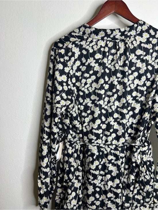 Nation LA 100% Organic Cotton Black Daisy Floral Printed Cinch Waist Dress