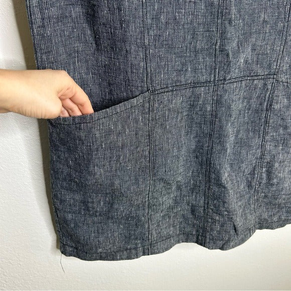 Free People 100% Linen Striped Navy Tunic Style Shift Dress Boxy Fit