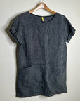 Free People 100% Linen Striped Navy Tunic Style Shift Dress Boxy Fit