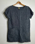 Free People 100% Linen Striped Navy Tunic Style Shift Dress Boxy Fit