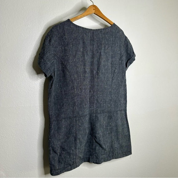 Free People Free People 100% Linen Striped Navy Tunic Style Shift Dress Boxy Fit - Linen