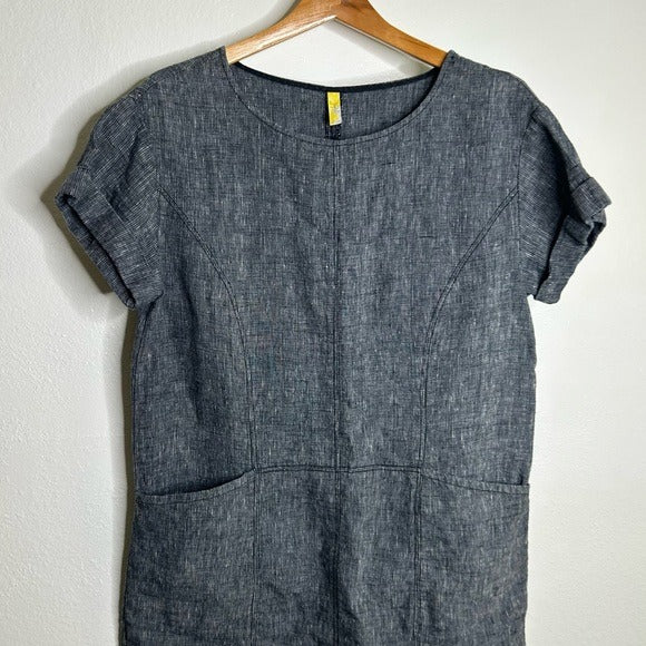 Free People Free People 100% Linen Striped Navy Tunic Style Shift Dress Boxy Fit - Linen