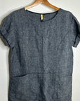 Free People 100% Linen Striped Navy Tunic Style Shift Dress Boxy Fit