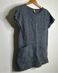 Free People 100% Linen Striped Navy Tunic Style Shift Dress Boxy Fit
