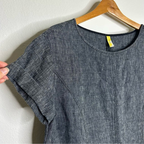Free People 100% Linen Striped Navy Tunic Style Shift Dress Boxy Fit