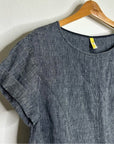 Free People 100% Linen Striped Navy Tunic Style Shift Dress Boxy Fit