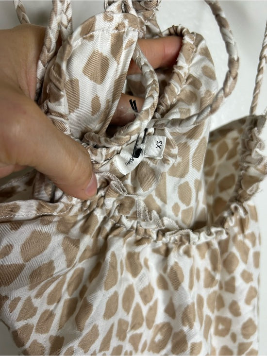 Unsubscribed 100% Silk Giraffe Animal Print Halter Cinched Dress