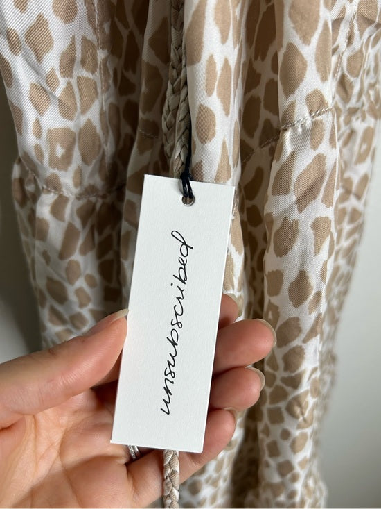 Unsubscribed 100% Silk Giraffe Animal Print Halter Cinched Dress
