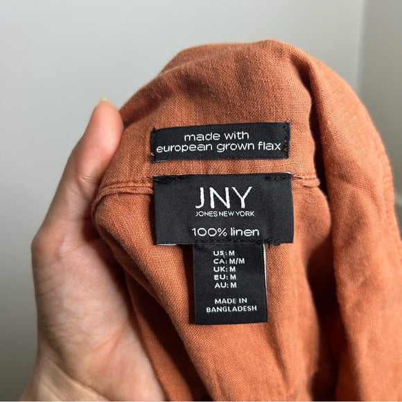 JNY 100% Linen European Flax Rust Button Down Linen Collared Jacket
