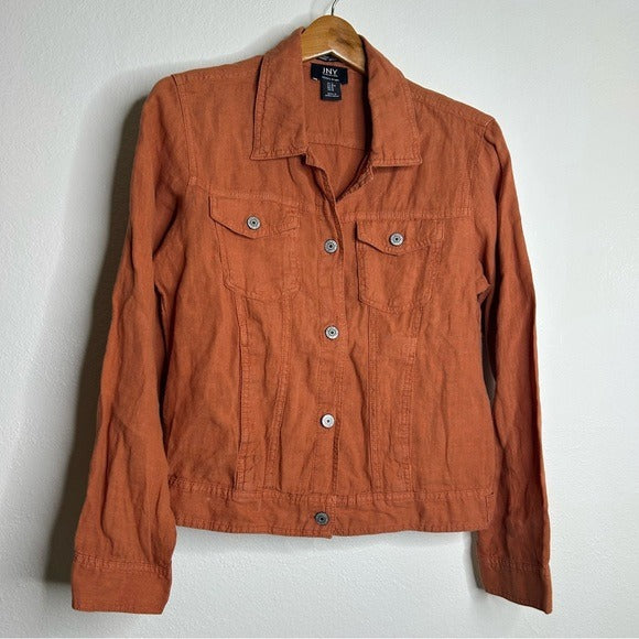 Jny JNY 100% Linen European Flax Rust Button Down Linen Collared Jacket - Linen