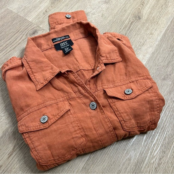 JNY 100% Linen European Flax Rust Button Down Linen Collared Jacket