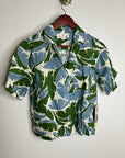 Trovata 100% Linen Nico Short Sleeve Palm Printed Boxy Fit Button Down Top