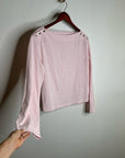 Nation LA 100% Cotton Rochelle Boat-Neck Sweater in Light Pink Silver Button