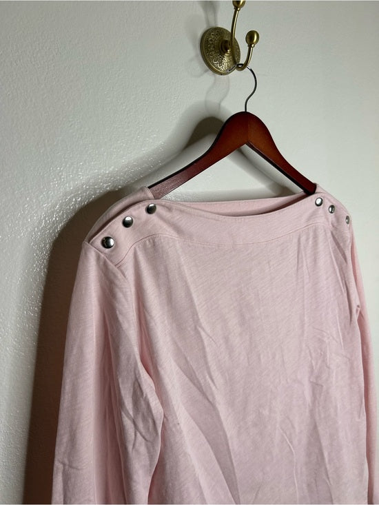 Nation LTD Nation LA 100% Cotton Rochelle Boat-Neck Sweater in Light Pink Silver Button - Cotton