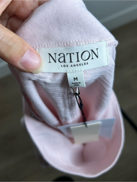 Nation LA 100% Cotton Rochelle Boat-Neck Sweater in Light Pink Silver Button