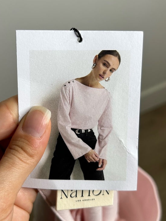 Nation LA 100% Cotton Rochelle Boat-Neck Sweater in Light Pink Silver Button