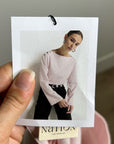 Nation LA 100% Cotton Rochelle Boat-Neck Sweater in Light Pink Silver Button