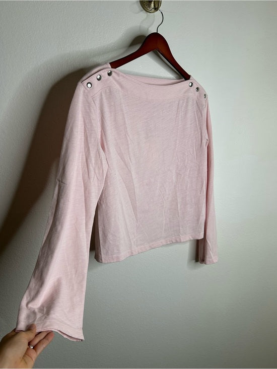 Nation LTD Nation LA 100% Cotton Rochelle Boat-Neck Sweater in Light Pink Silver Button - Cotton
