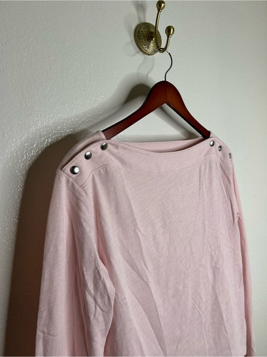 Nation LTD Nation LA 100% Cotton Rochelle Boat-Neck Sweater in Light Pink Silver Button - Cotton