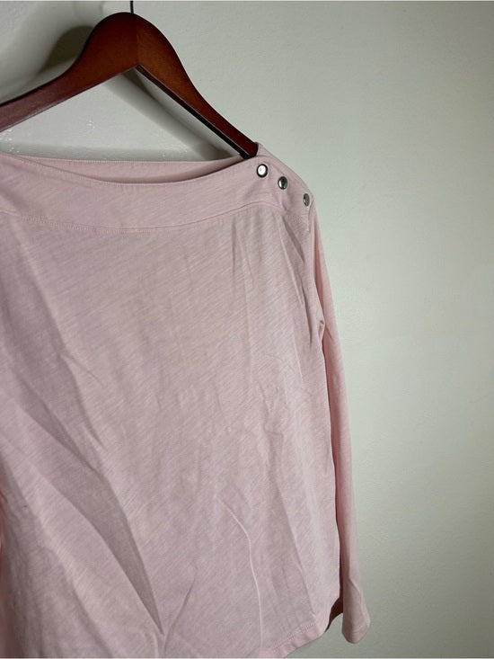 Nation LA 100% Cotton Rochelle Boat-Neck Sweater in Light Pink Silver Button