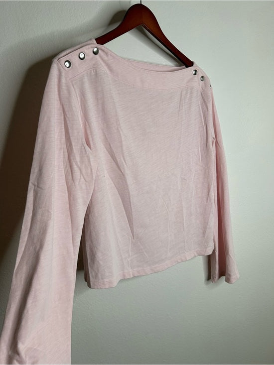 Nation LA 100% Cotton Rochelle Boat-Neck Sweater in Light Pink Silver Button